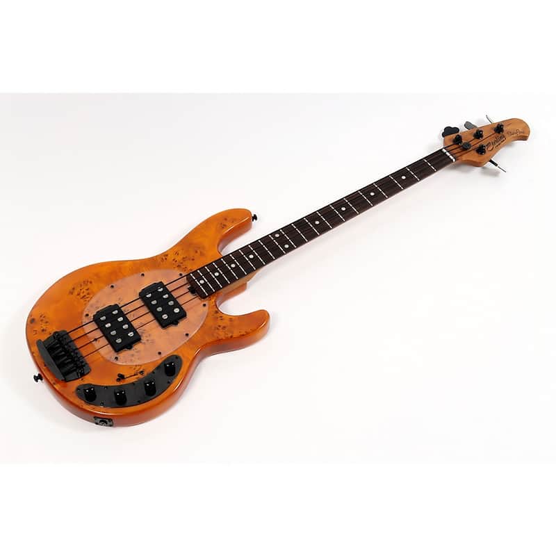 Sterling by Music Man StingRay RAY34 HH Poplar Burl Top Bass Guitar - Regular Amber image 1