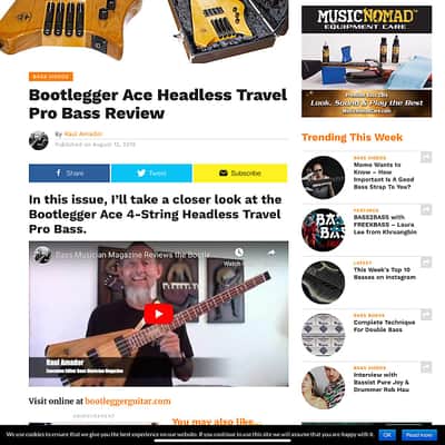 BootLegger Guitar Ace Headless Bass 4 String 7.8 Lbs With Honey Clear Stiletto Case & Gig Bag image 13