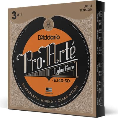 D'Addario EJ43 Light Tension, Pro-Art Nylon Classical Guitar Strings 3-Pack image 1