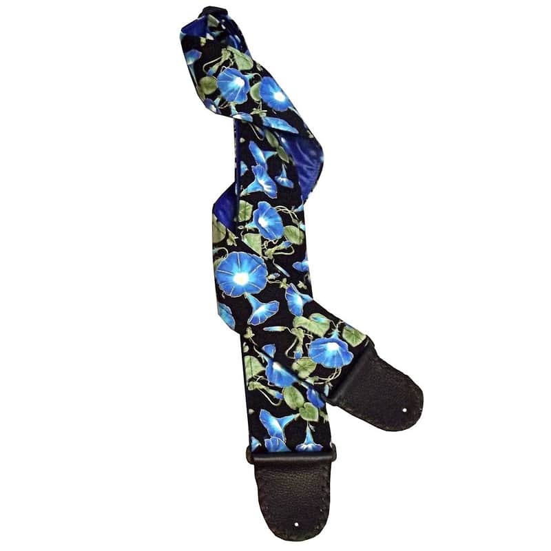 Blue Morning Glory Folk Country Artisan Handmade Guitar Strap Luminous Look image 1