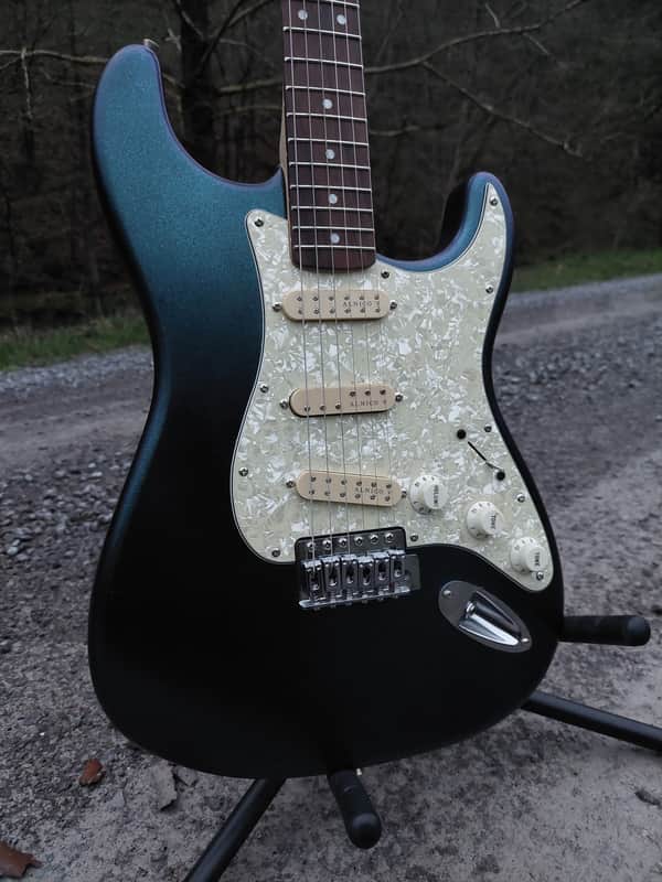 Squier Custom Bullet Stratocaster Upgraded Wilkinson Saddles Humbucker pickups Satin Pearl Blue image 1