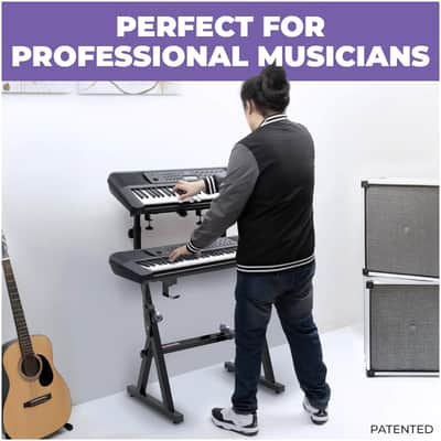Liquid Stands Dual Piano Keyboard Stand with 2nd Tier - Adjustable Z-Style 2-Tier Heavy-Duty Stand for Synths and Electric Keyboards - Fits 54-88 Key Pianos image 7