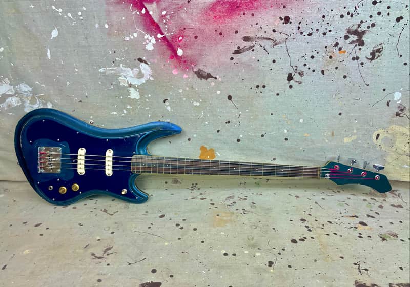 1960's Guyatone EB-9 “Sharp 5” MIJ Blue Sparkle Bass Guitar c~1967 Needs Repair image 1