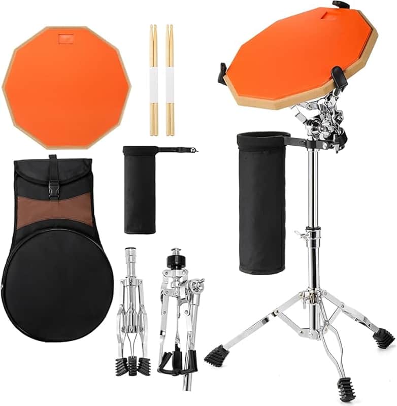 Drum Stand with Practice Pad Set - 12" Double Side Silent Drum Pad with Drumsticks, Drumstick Holder and Carry Case, Fits 10''-14'' Drum & Pad, Drum Practice Pad Kit for Adults, Beginners image 1