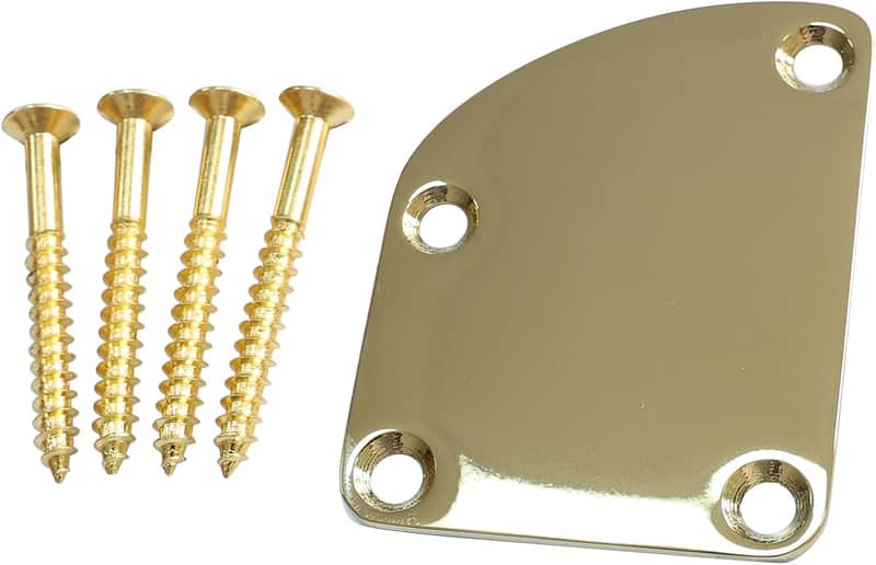 Electric Guitar Curved Neck Plate Stainless Steel Neck Joint Plate Compatible with Strat St Telecaster Tele Electric Bass Guitar Replacement Parts Gold image 1