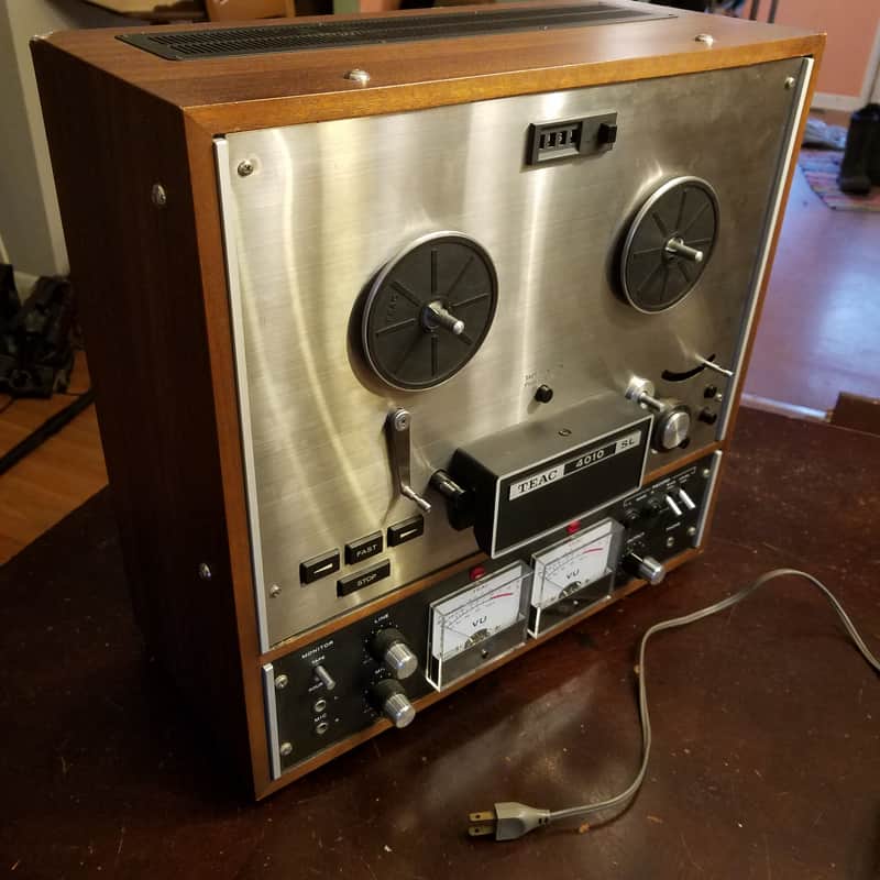 Teac A-4010SL 4-head R2R Auto-Reverse 2-track 1/4" 7" reel to reel recorder tape deck player 1970s - stained wood and stainless steel image 1