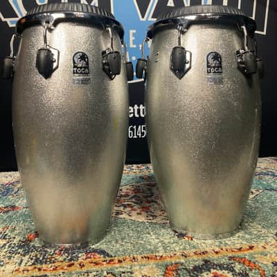 Toca - Custom Deluxe Fiberglass Conga and Tumba - Silver Sparkle image 1