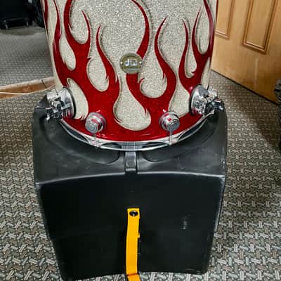 DW Collector's Series Drum Set - Rare Graphics kit in Red/silver sparkle tribal flames image 9