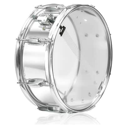 GRIFFIN 14" x 5.5" Steel Snare Drum (MetalPRO Edition) – Chrome Shell with 8 Lugs, Throw Off Strainer, White Head & Drum Key – Percussion Instrument Kit image 3