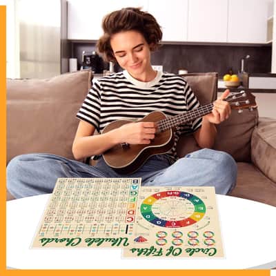 Gethelud Ukulele Chords Cheat Sheet, Double Side Laminated Chord Chart Poster for Beginner, Ukulele Scales Circle of Fifths Wheel Chart for Music Theory (A4 Size, 8.5” x 11”) image 4