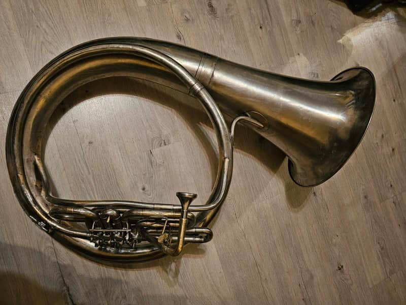 Helicon Eb Tuba Soviet 3 Valves Brass Pipe Wind Instrument Horn USSR Vintage and Rare image 1