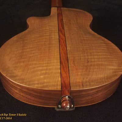 Bruce Wei Carved ARCHTOP Solid Spruce, Curly Maple Tenor Ukulele Hula Girl Inlay UAC17-2034 image 9