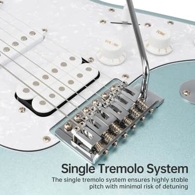 Electric Guitar, 39" Beginner Electric Guitar Kit, Matte Finish, HSS Pickups, Guitar Starter Kit with AMP, Includes Digital Tuner, Strings, Pick, Vibrato Bar, Capo, Strap, Gig Bag, Blue image 2