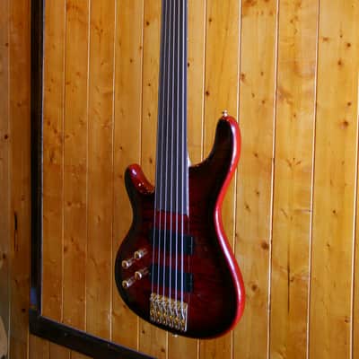 AIO Wolf KTB-6 6 String *Left-Handed *Fretless Bass - Red Burst image 3