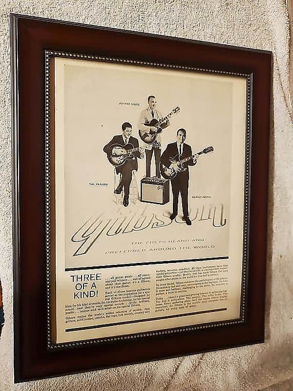 1965 Gibson Guitars Promotional Ad Framed Tal Farlow, Barney Kessel, Johnny Smith Original image 1