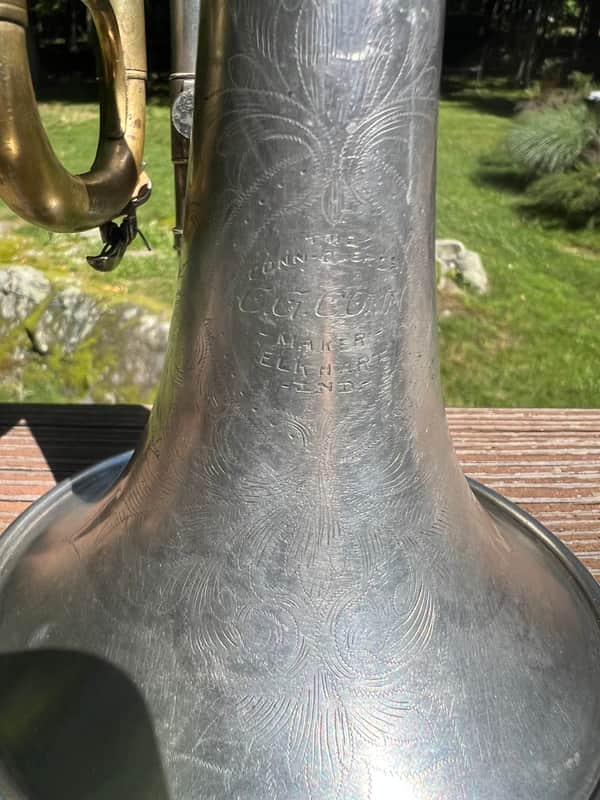 Conn “Conqueror” Cornet – C.G. Conn Elkhart IN – Silver Plate – Serial #109438 – ca. 1908 – Complete with Original Case & Mouthpiece image 1