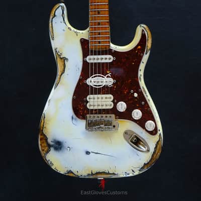 Squier Stratocaster Vintage White HSS Made in USA Aged Relic by East Gloves Customs (RARE) image 12