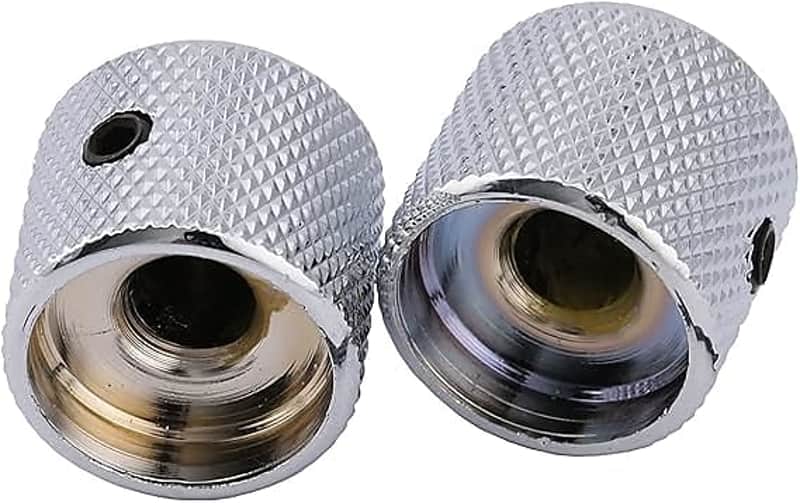 6mm Steel Knurled Telecaster Dome Knobs with Set Screw for Tele Electric Guitar or Precision Bass, Chrome (Set of 2) image 1