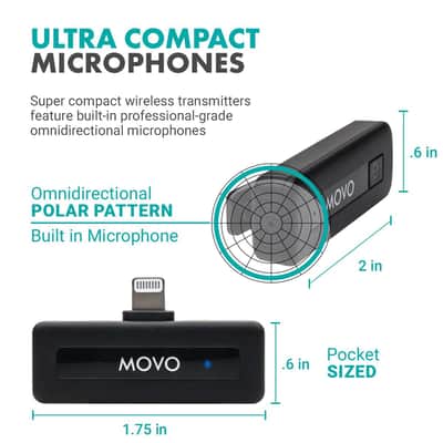 Movo Photo Wireless-Mini-DI-DUO Ultra-Compact Microphone System with 2x Omnidirectional Lavalier Mic for Apple iPhone image 3
