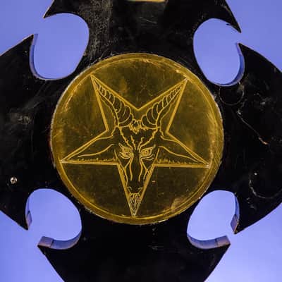 Barry Collier Rebeth Gothic Cross with Ram's Head Pentagram 1982 Black with a feint gold pinstripe a image 2