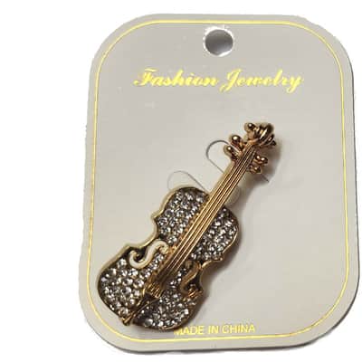 Golden Violin Rhinestone Viola Cello Brooch Pendant Pin - Show Passion & Fashion for the Art & Music Lifestyle - Performance image 4
