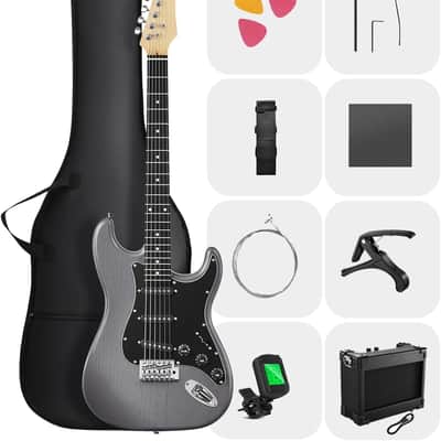 Electric Guitar 39” Beginner Electric Guitar Kit with Amp, Classic SSS Pickup Complete with Gig Bag, Tuner, Capo, Strap, Picks image 1