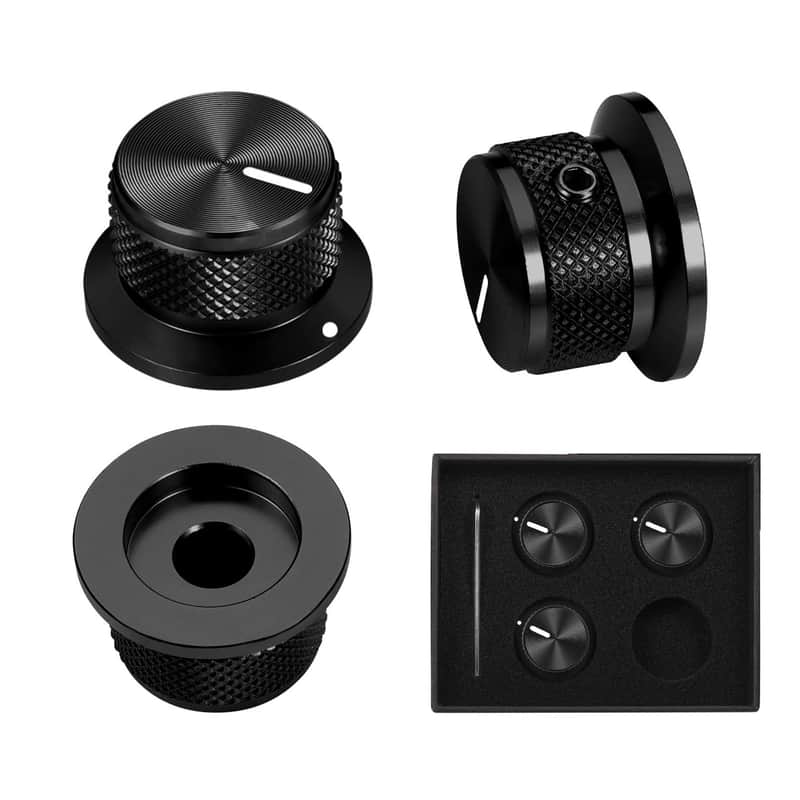 Guitar Knobs Black Set Screw Top Hat Knob with Line Indicator, Knurled 1/4" Universal Aluminum Potentiometer Knobs for Volume/Tone Control, Compatible with Guitar, Bass, Effect Peda- 3pcs image 1