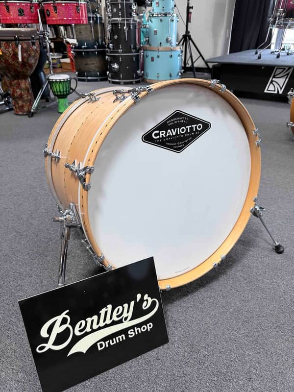 Craviotto Custom Shop Solid Maple 14x20 Bass Drum in Natural Satin Oil with Black Diamond Inlays *Signed by Johnny Craviotto!* (Rm 4) image 1