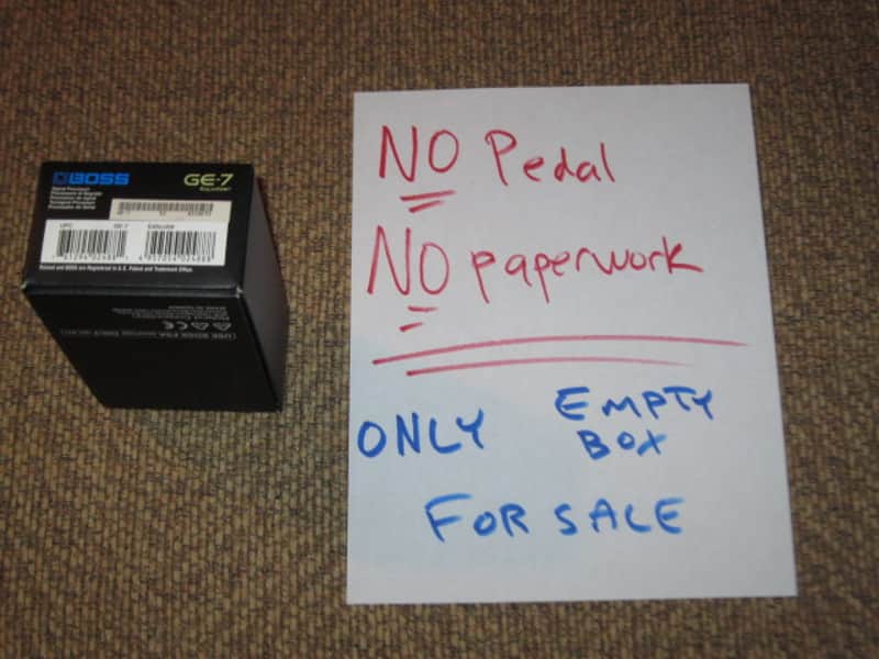 less than light average wear Boss EMPTY BOX for GE-7 Equalizer (NO pedal / NO paperwork) specifically from 2017 -  but can be a home for other year GE7 pedal) outside of box is black with blue, light green, & white graphic image 1