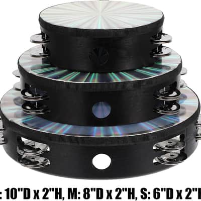 3 Pack Radiant Tambourine with Double Row Jingles, 6/8/10 Inch Hand Held Drum, Reflective Tambourines for Adults, Musical Instrumen for Church, Dance, Party, KTV image 2