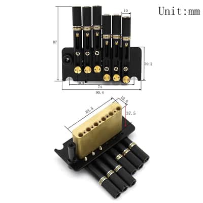 Black 6 String Headless Guitar Bridge Set, Fanned Fret Tremolo image 4
