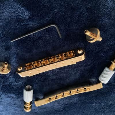 Advanced All Brass Precision Machined Nashville T-O-M Bridge.  and matching Stop Bar Tailpiece -COMBO 2024- Gold Plated Brass. image 4