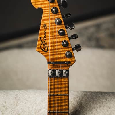 Luxxtone Choppa S HSS Floyd-Matte Lake Placid Blue w/Blackend Aluminum Pickguard & 1-Piece Roasted Flame Maple Neck image 3