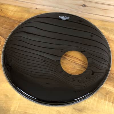 Remo 22" Powerstroke Ebony 5" Black DynamO Installed Bass Drumhead image 2