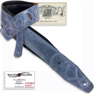 C-22-BLU Handmade 3" Wide Double Padded Premium Grain Leather Guitar Strap Washed Blue Denim Finish image 13