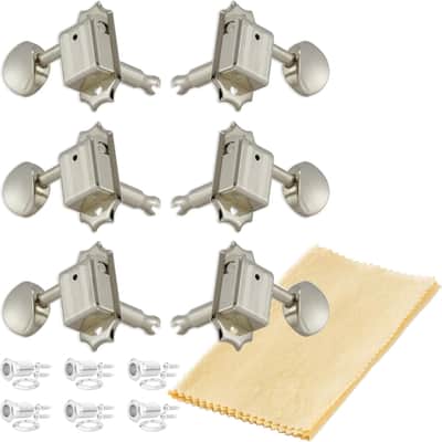 Vintage Guitar Tuners, Tuning Machines Set 3+3 15:1 Nickel Tuning Keys with Polish Cloth Bundle Tuner Heads with Metal Button image 1