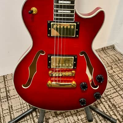 Brewton Les Paul Style Semi-Hollow Body Electric Guitar - Red image 2