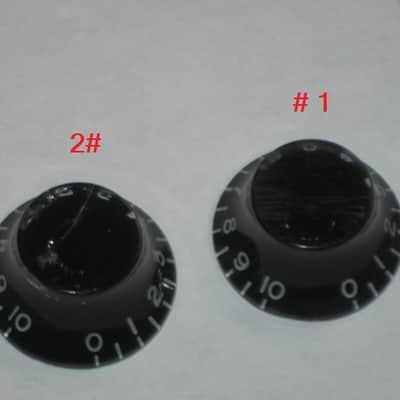 one pair (2 individual knobs) used relic'd genuine Gibson Black TOP HAT Knobs (model PRHK-010) knobs have some visible imperfections from use (the other two knobs from the from the PRHK-010 set are NOT included) image 3
