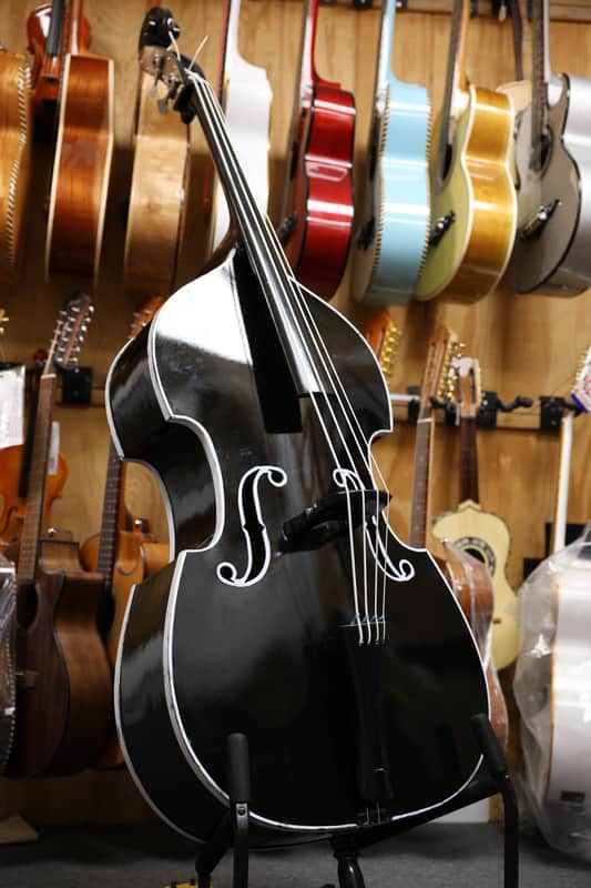Handcrafted Glossy Black Tololoche (Double Bass) with White Outline image 1