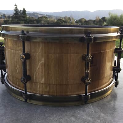 Scott’s Custom Drums 6 1/2”x14” oak stave snare drum 2024 - Natural lacquer image 3