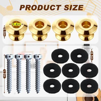 4 Set Guitar Strap Button Compatible with Straplok, Dual Design Strap Locks Electric Guitar, 360° Rotating Lock Button for Bass/Ukulele (Gold) image 2