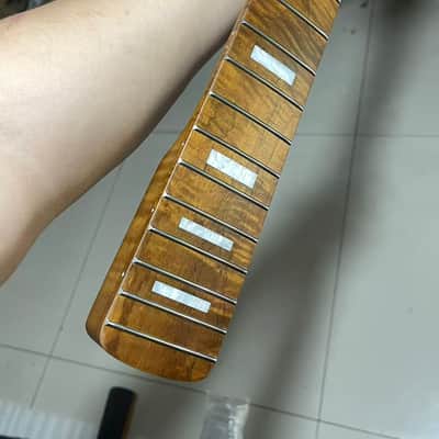 5-string electric bass neck jazz bass stainless steel 20 frets Roasted flame Maple guitar neck 34inch hole 18mm Pearl block image 6