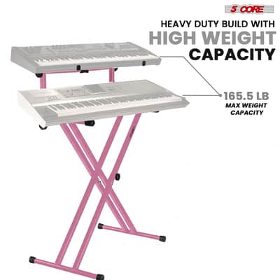 5 Core 2 Tier Keyboard Stand Combo Heavy Duty Adjustable Piano Stand with Extension Arm image 5