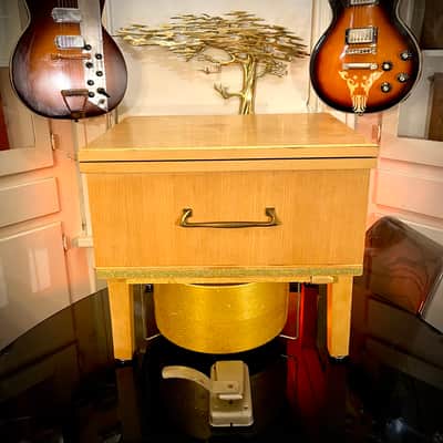Rotary Connection Vibra-Table MINI PLUS! Leslie/Rotary guitar speaker cabinet/fliptop table with upfiring vintage 10” speaker and 12” downfiring into Leslie. Speed control foot switch. LIGHTS UP! 50 watts/16 ohms 2026 - Blonde wood / gold sparkle image 11