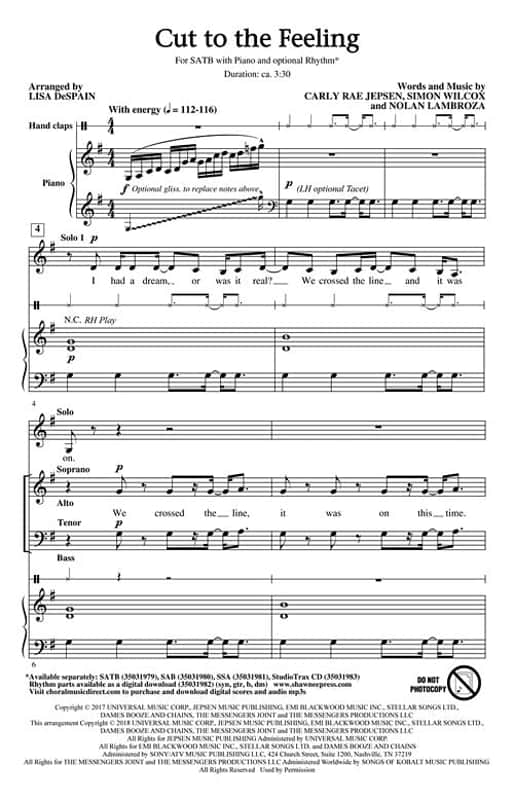 Cut To The Feeling Satb Carly Rae Jepsen image 1