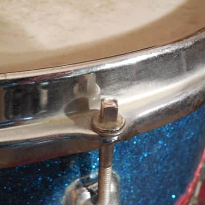 VINTAGE 1960s PEARL 4 pc BLUE SPARKLE DRUM KIT WITH HARDWARE (ALL ORIGINAL) image 6