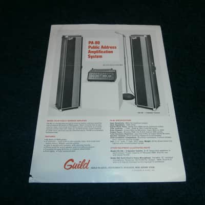 Vintage 1970's Guild PA-80, PA-200 PA System Spec. Sheet! Original Paper! image 1