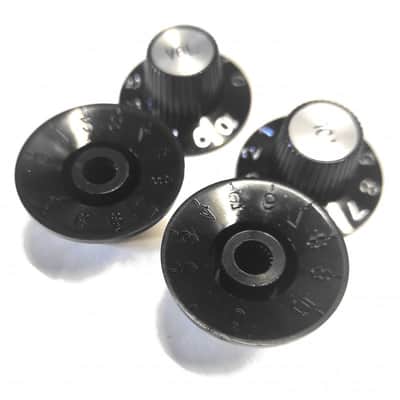 2 Black Tone + Volume Witch Hat Knobs Silver reflector for US pots image 4
