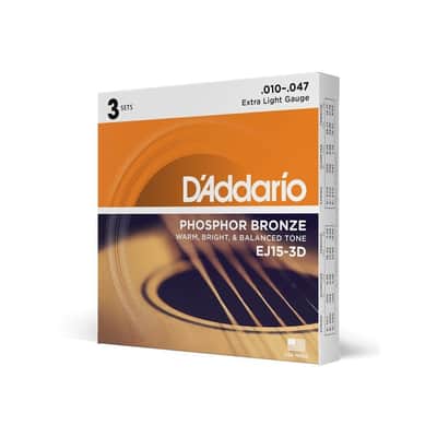 3 Pack, D'Addario EJ15-3D 10-47 Extra Light Phos Bronze Acoustic Guitar Strings image 4