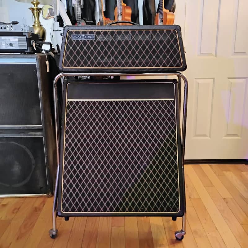VOX - 1967 Westminster V1182 Solid State Amp Head - 1968 Royal Guardsman Model V4131 Cabinet - Rolling/Tilting Metal Stand - Black - Thomas Organ Company - California - USA - "AS-IS" image 1